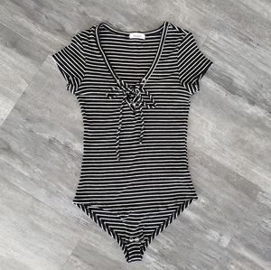 Black White Striped TeenBell Bodysuit